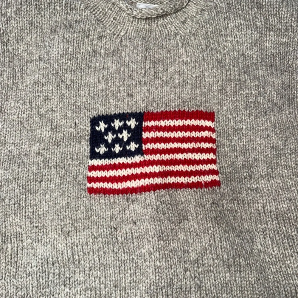 Mabuhay Wool American Flag Sweater‎ Mens Large Gray Excellent Hand Knit Nepal
